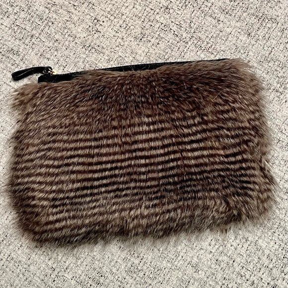 ANN TAYLOR leather and faux fur clutch bag pouch animal print stripes - Picture 4 of 16